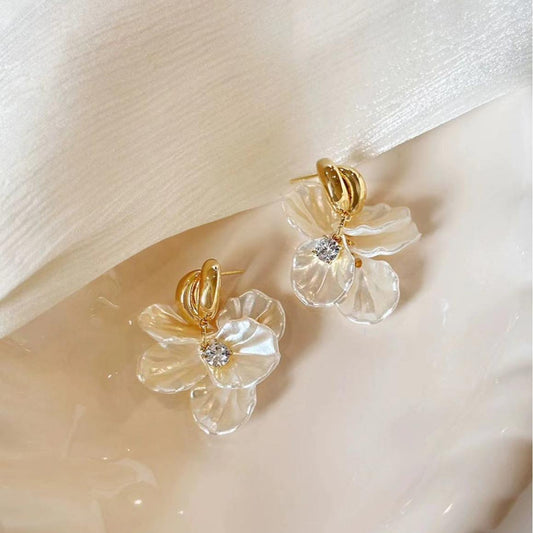 Gold Petal Drop Earrings with Crystal Accent Yiwu Zhuchai E-Commerce Firm (Individual Business)