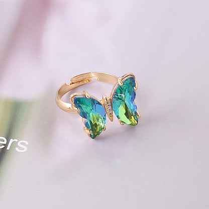 Gold Butterfly Crystal Adjustable Ring Hunan Haoyi