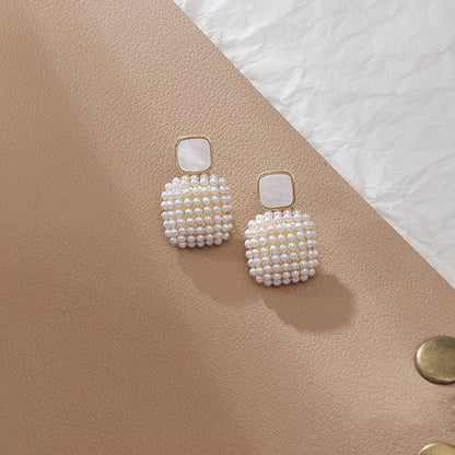 Pearl Cluster Drop Earrings with Square Stud Yiwu Baochai E-Commerce Firm