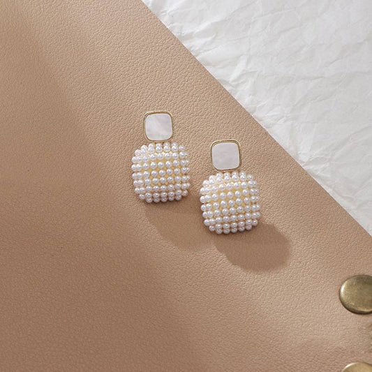 Pearl Cluster Drop Earrings with Square Stud Yiwu Baochai E-Commerce Firm