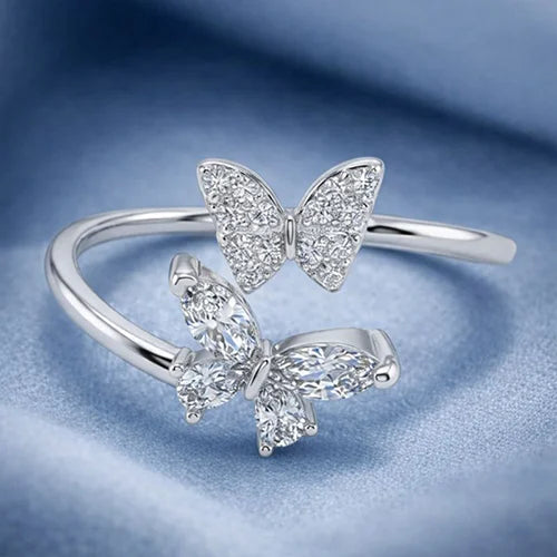 925 Sterling Silver Twin Butterfly Spark Ring