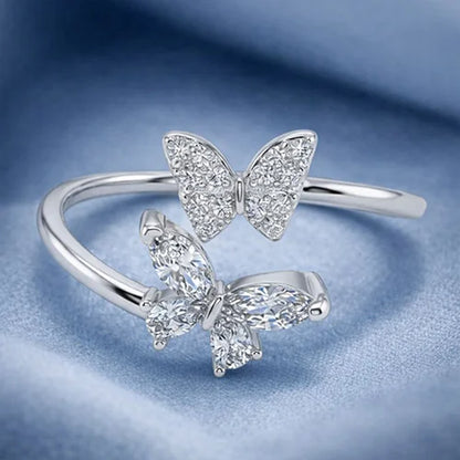 925 Sterling Silver Twin Butterfly Spark Ring