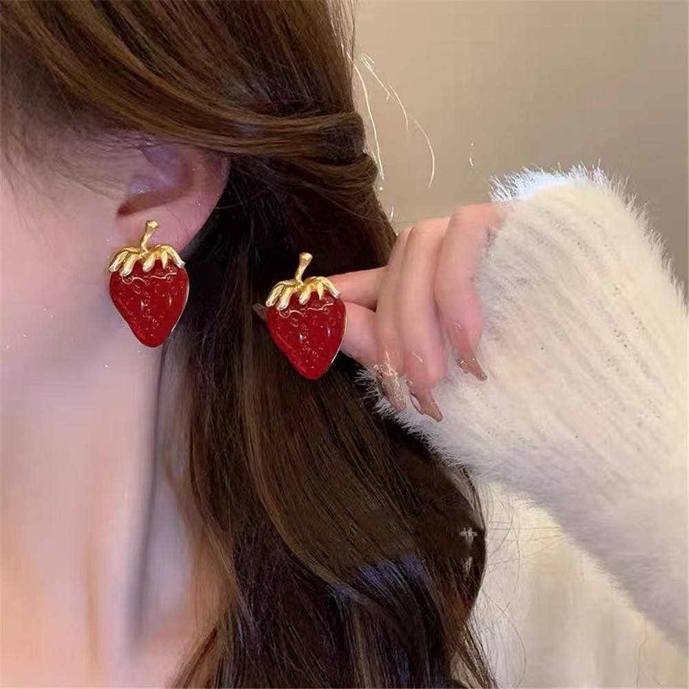 Red Strawberry Stud Earrings Yiwu Zhuchai E-Commerce Firm (Individual Business)