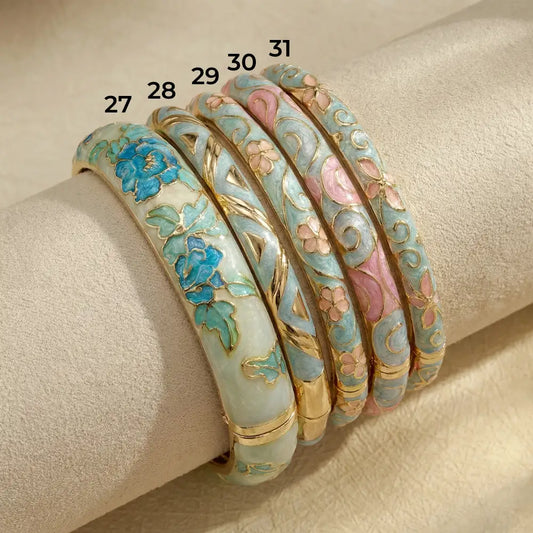 Pastel Blue Garden Enamel Bangle (Openable)