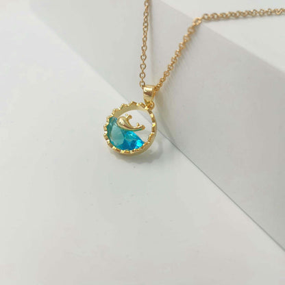 Ocean Whale Pendant Necklace with Blue Crystal