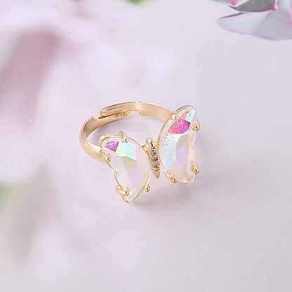 Gold Butterfly Crystal Adjustable Ring Hunan Haoyi