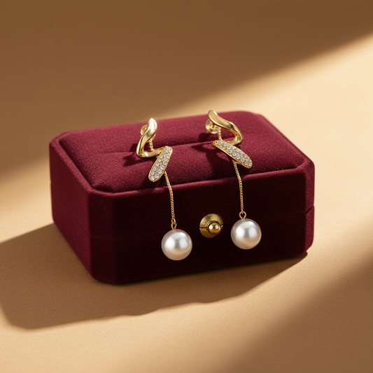 Gold Abstract Chain Drop Earrings with Pearl Yiwu Baochai E-Commerce Firm