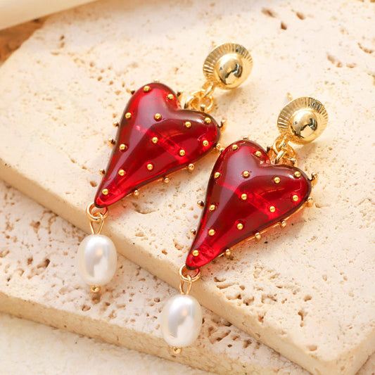 Red Crystal Tassel Earrings with Pearl Drops Hunan Haoyi Gift Co., Ltd.