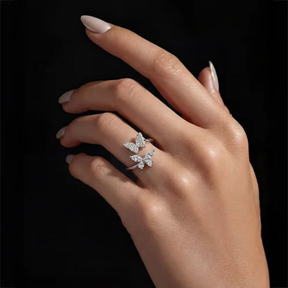 925 Sterling Silver Twin Butterfly Spark Ring