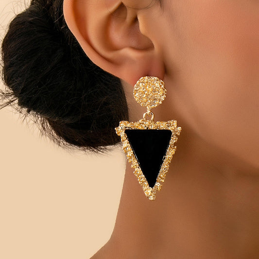 Black Triangle Drop Earrings with Gold Textured Stud Hunan Haoyi Gift Co., Ltd.