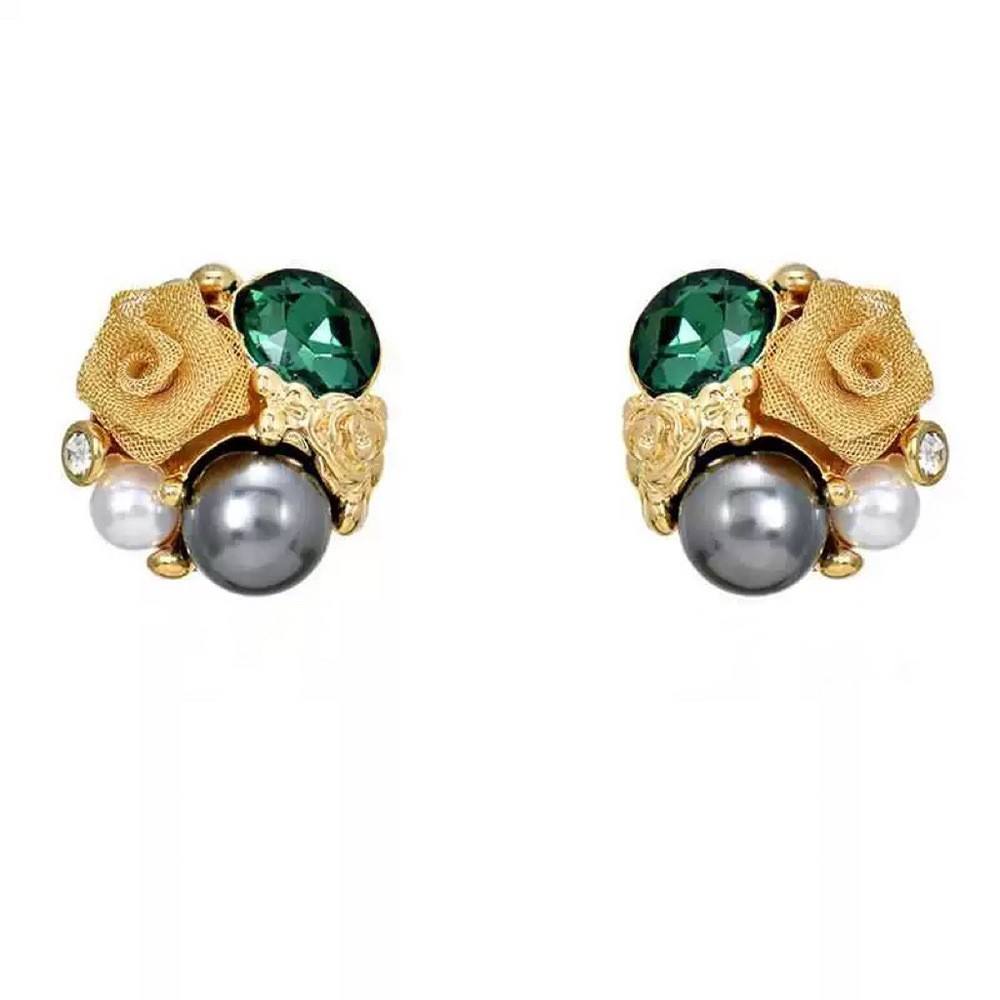 French Style Green Rose Earrings for Women Yiwu Baochai E-Commerce Firm