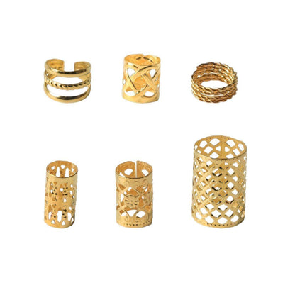 Boho Hair Braid Accessories Set with Gold Beads & Rings