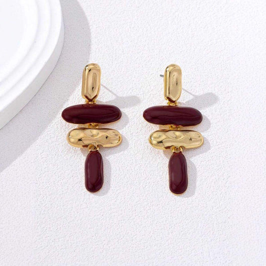 Red Stone Drop Earrings with Gold Detailing Hunan Haoyi Gift Co., Ltd.