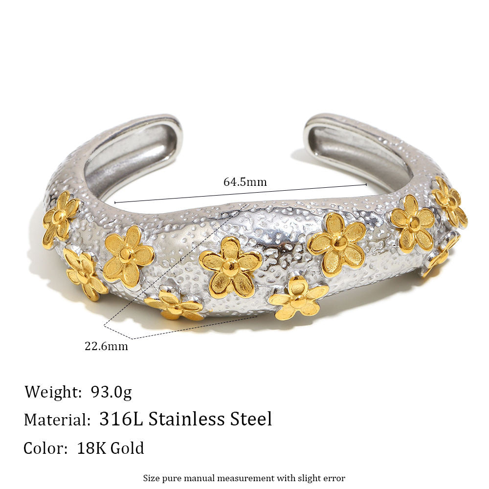 Hammered Silver & Gold Floral Cuff Bangle Yiwu Baochai E-Commerce Firm