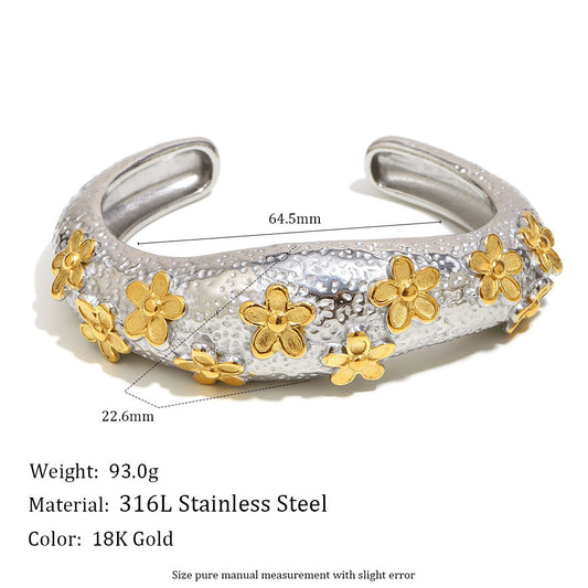Hammered Silver & Gold Floral Cuff Bangle Yiwu Baochai E-Commerce Firm