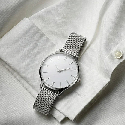 Elegant Stainless Steel, Silver Color Mesh Watch Silvish