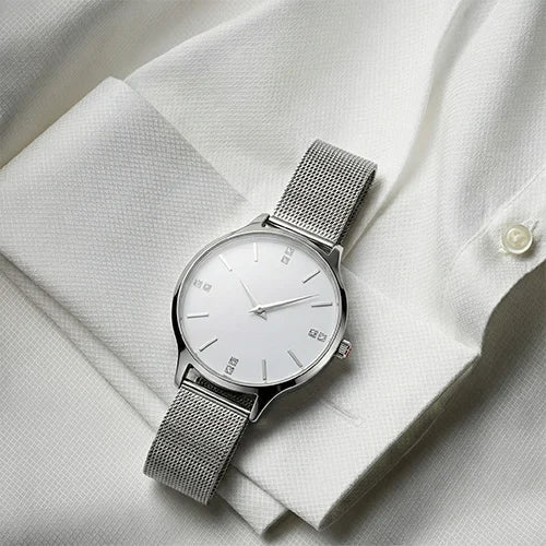 Elegant Stainless Steel, Silver Color Mesh Watch Silvish