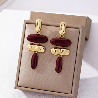 Red Stone Drop Earrings with Gold Detailing Hunan Haoyi Gift Co., Ltd.