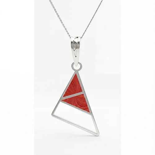 Crimson Edge Geometric Pendant Necklace (925 Sterling Silver) Silvish