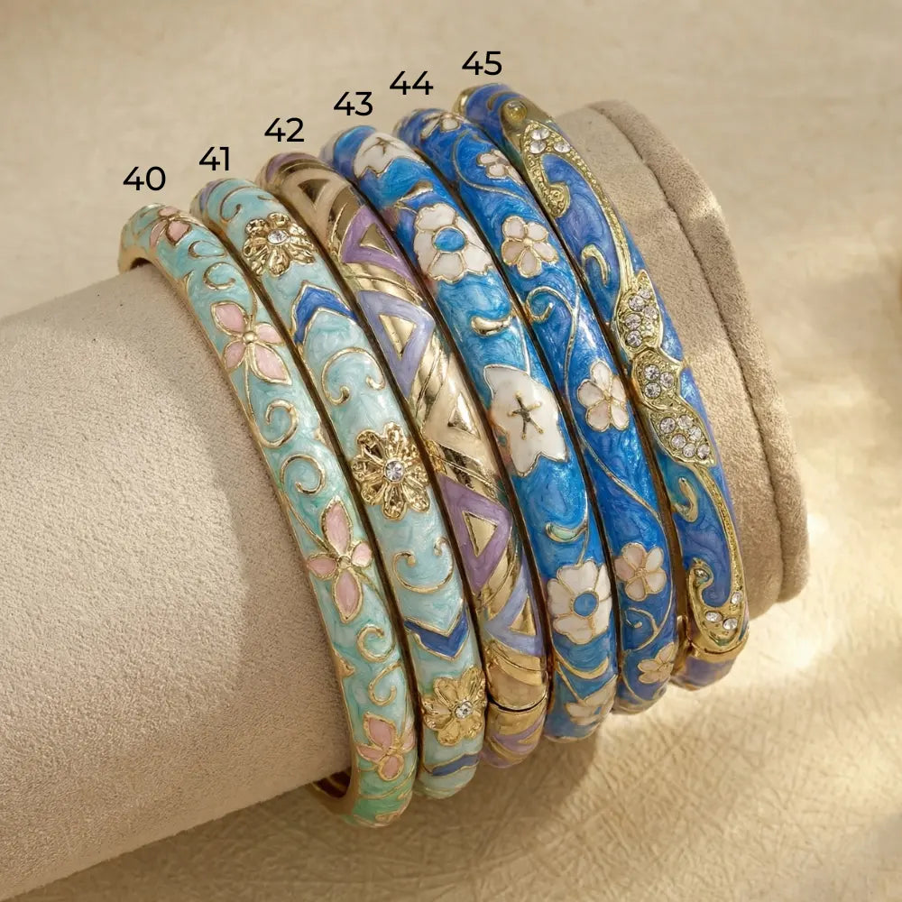 Shades of Blue Enamel Gold Plated Bangle (Openable)