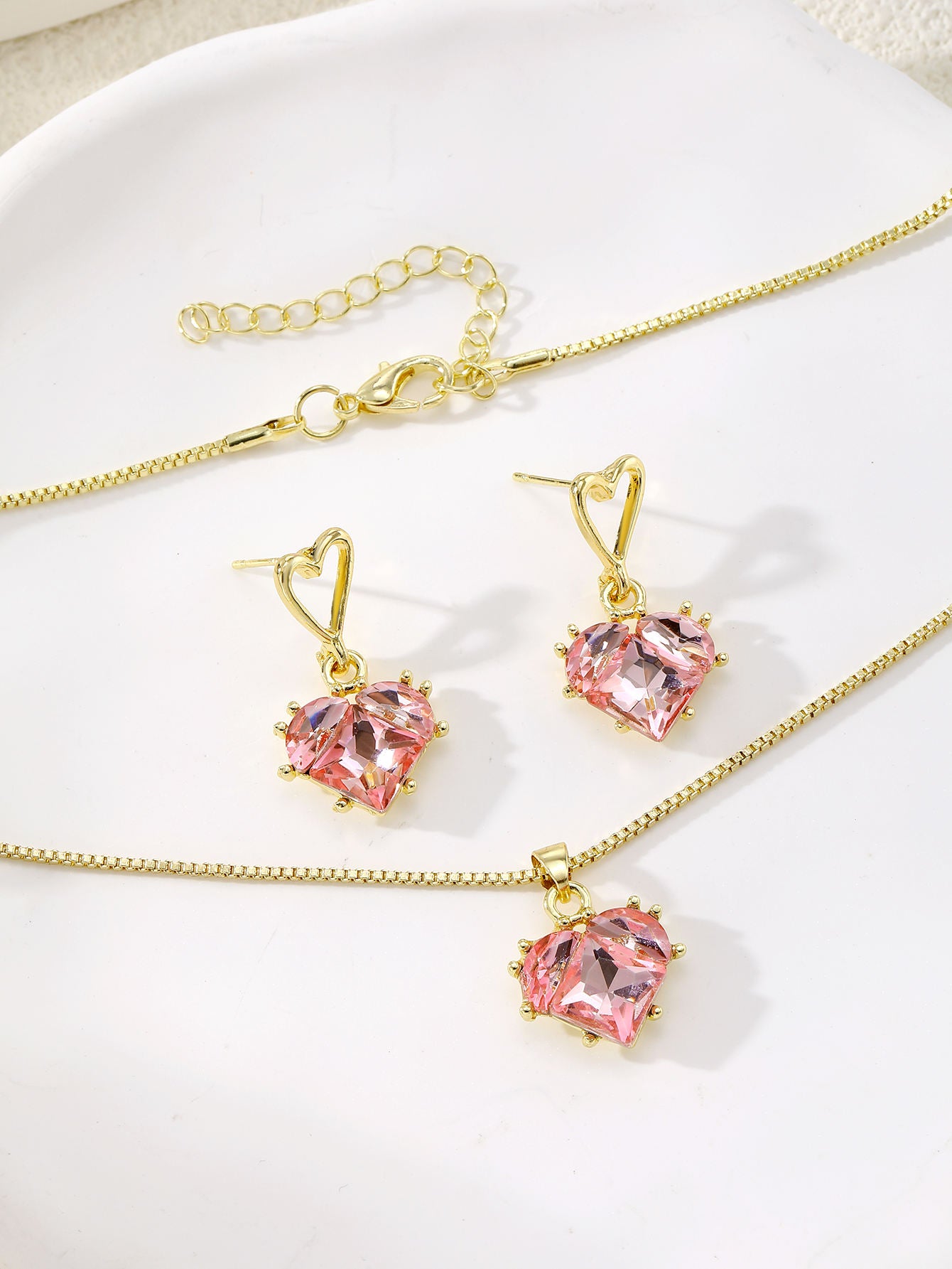 Pink Heart Pendant Necklace Set