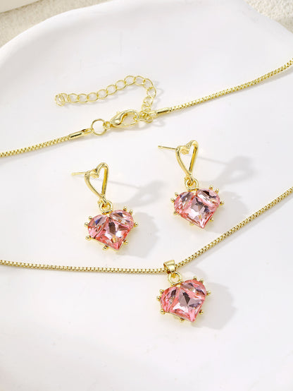 Pink Heart Pendant Necklace Set