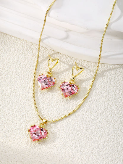 Pink Heart Pendant Necklace Set