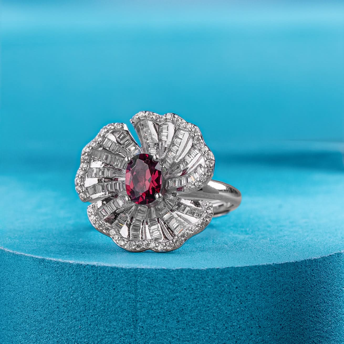 Silver Scarlet Radiance Cocktail Ring