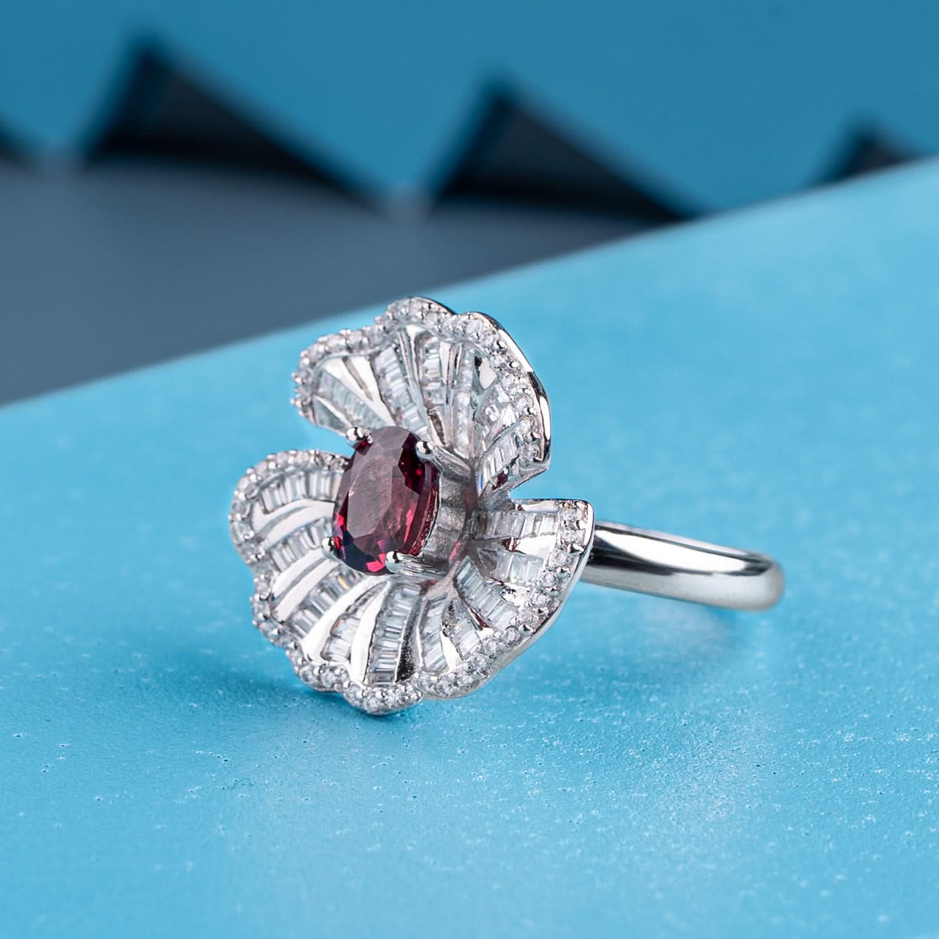 Silver Scarlet Radiance Cocktail Ring