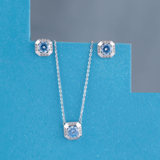 'Oceanic Blue Gem' Silver Pendant Set