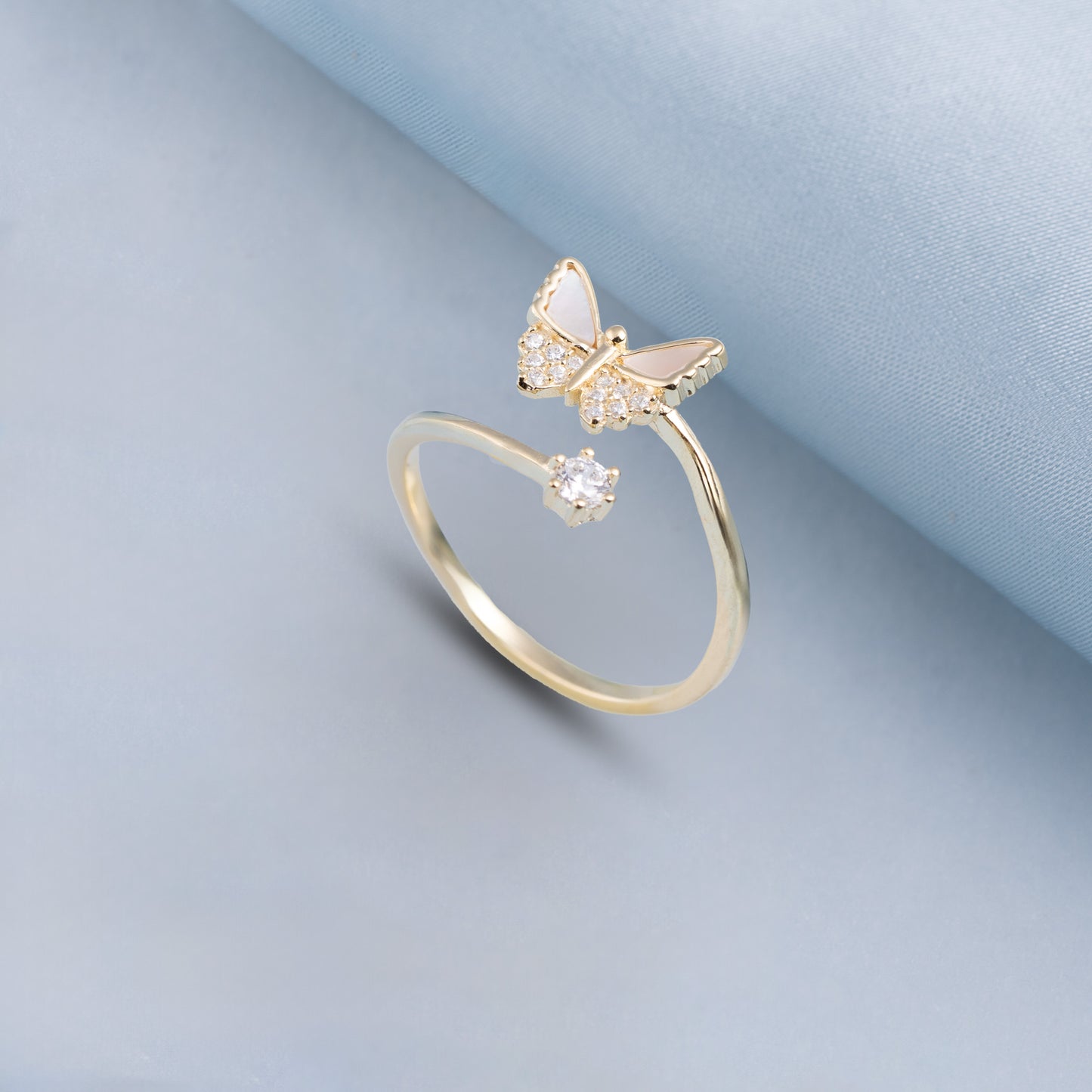'Flying Butterfly Zircon' Gold Plated Ring
