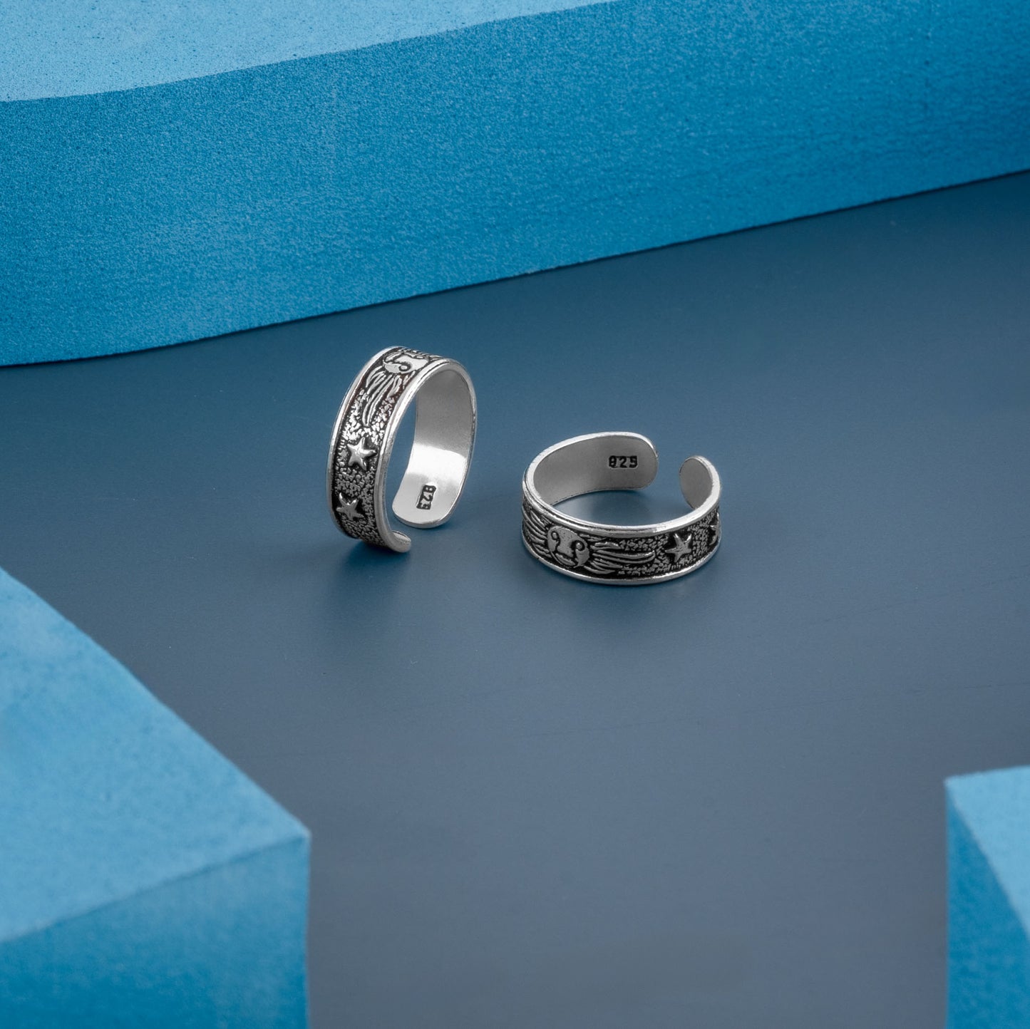 'Silver Star & Sun Shadow Handcrafted' Toe Rings