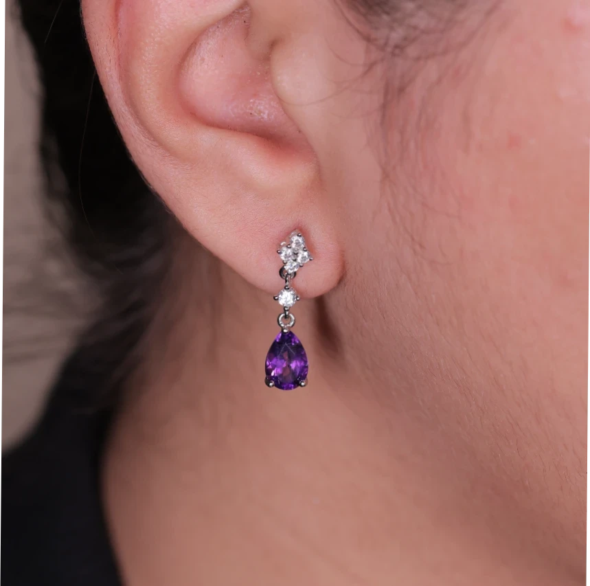 Silver Beautiful Water Drop Gem Earrings