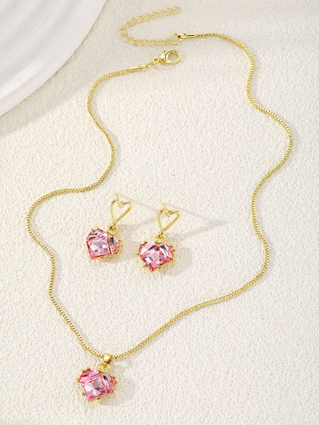 Pink Heart Pendant Necklace Set