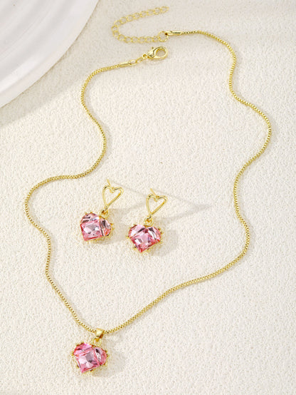 Pink Heart Pendant Necklace Set
