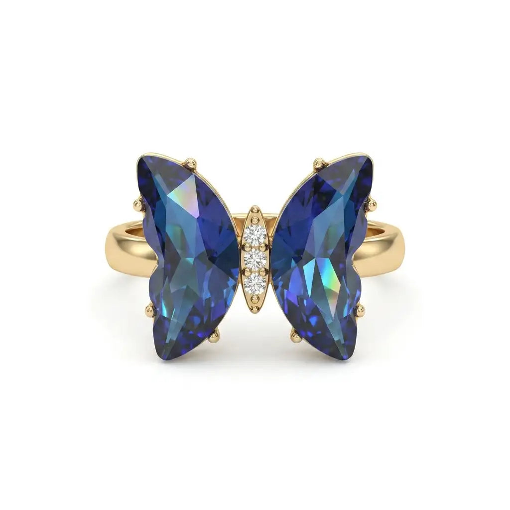 Gold Butterfly Crystal Adjustable Ring Hunan Haoyi