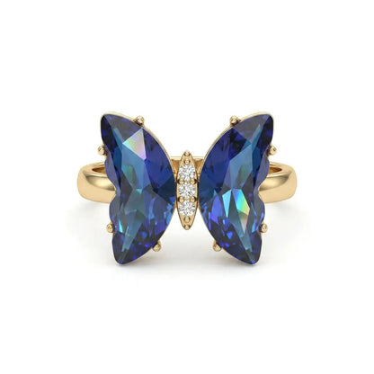 Gold Butterfly Crystal Adjustable Ring Hunan Haoyi