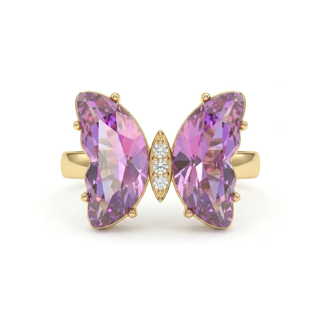 Gold Butterfly Crystal Adjustable Ring Hunan Haoyi