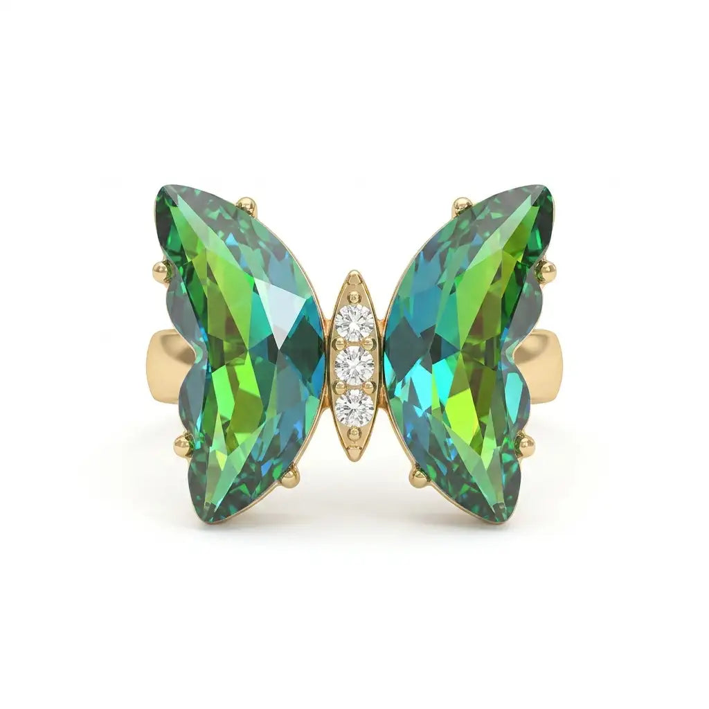 Gold Butterfly Crystal Adjustable Ring Hunan Haoyi