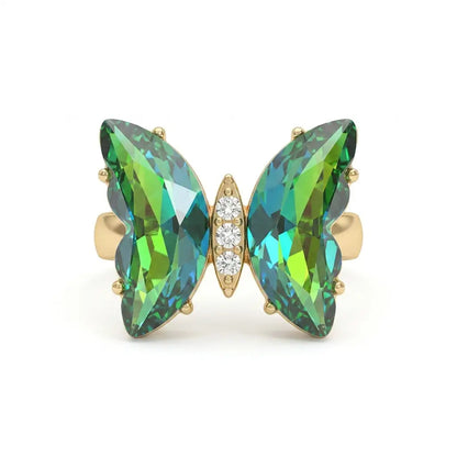 Gold Butterfly Crystal Adjustable Ring Hunan Haoyi