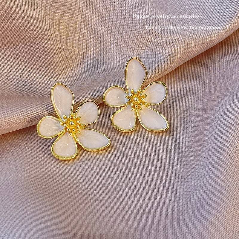 Camellia Flower Gold Stud Earrings