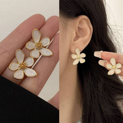 Camellia Flower Gold Stud Earrings