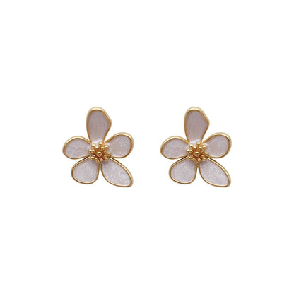 Camellia Flower Gold Stud Earrings