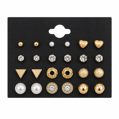 12 Pairs Crystal Heart Earring Set for Women Yiwu Zhuchai E-Commerce Firm