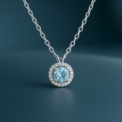 Silver Round Crystal Blue Gem Pendant