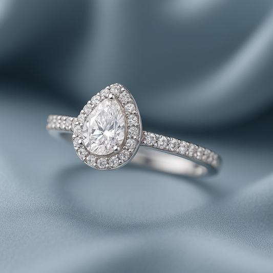 Silver White Stone Water Drop Ring