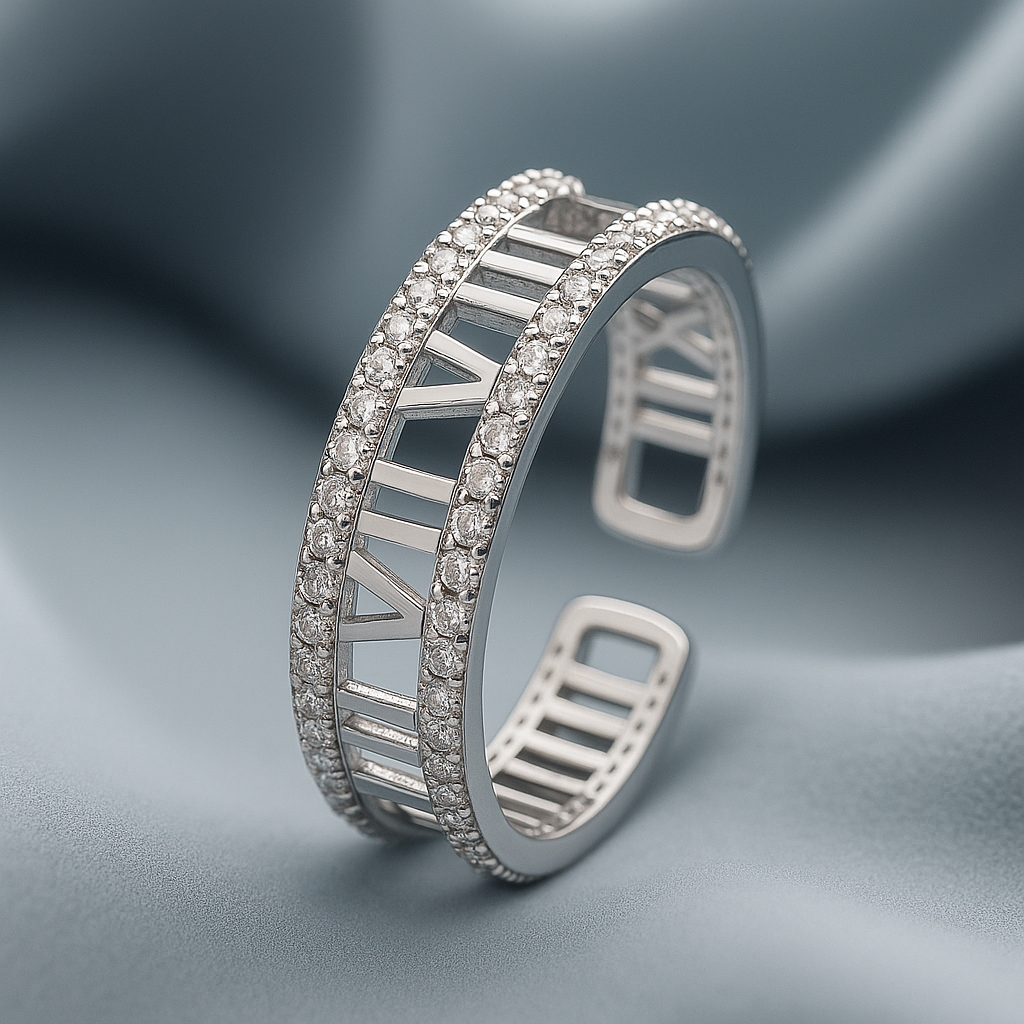 Silver Numeral Design Open Ring Silvish
