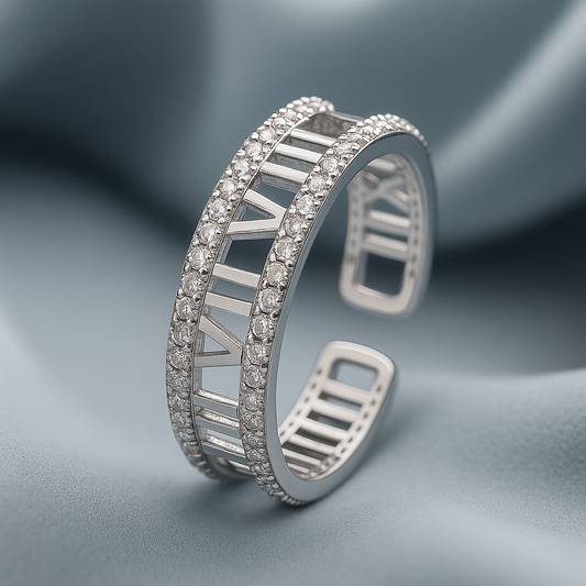 Silver Numeral Design Open Ring