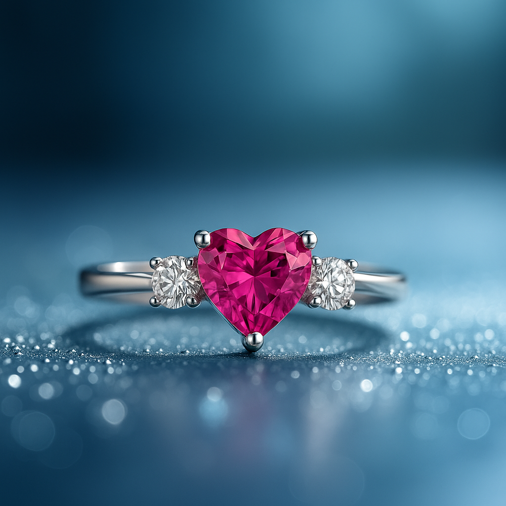 Silver Pink Gemstone Heart Ring