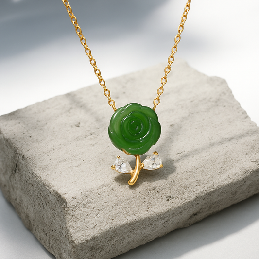 Gold Plated Jade Floral Pendant